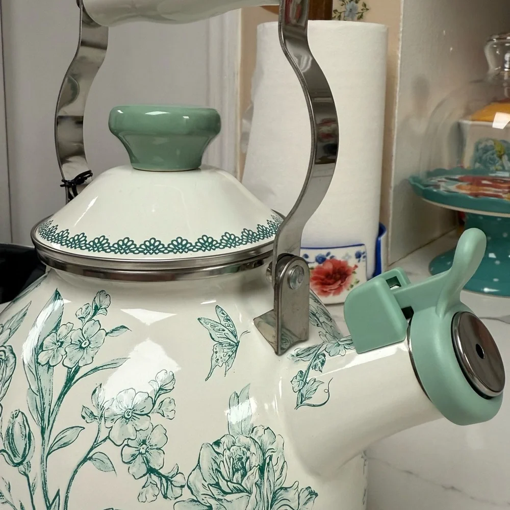 The Pioneer Woman Green and White Floral Teapot